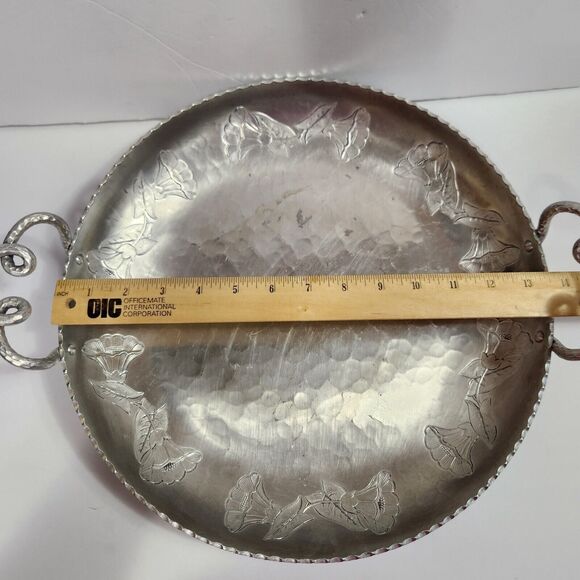 Vintage Large Hammered Wrought Faberware BKLYN Serving Tray Twist Handle Orchid - Picture 10 of 10